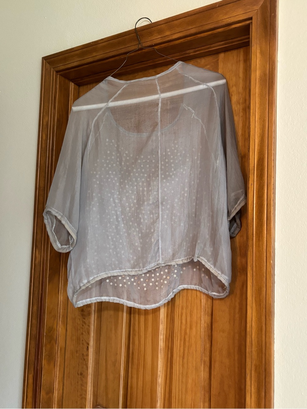 Sheer Gray Studded Women's Blouse - Lightweight Layering Top - Picture 3 of 11